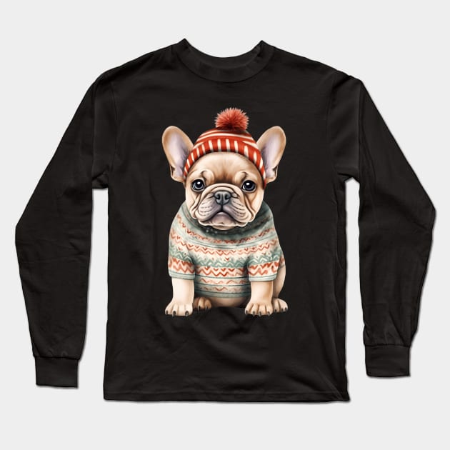 Christmas Sweater French Bulldog Long Sleeve T-Shirt by RandyRaePrints